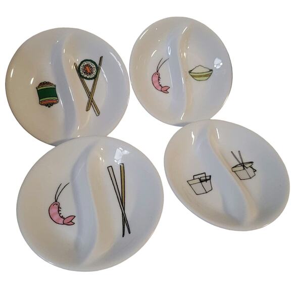 Set 4 Stokes Sur La Table Take Out Plates Jessica Glickman Sushi sauce - Picture 1 of 8